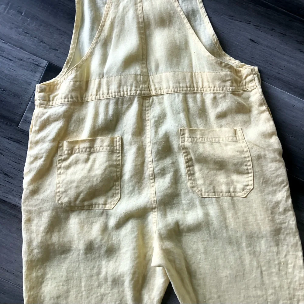 Vintage Y2K Pastel Yellow Linen Cropped Overalls - Picture 12 of 12